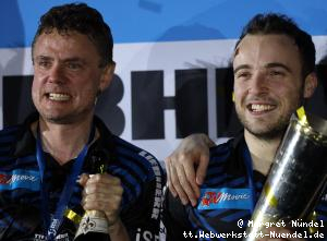 Siegerehrung: Dmitrij Mazunov, Simon Gauzy (Ochsenhausen)