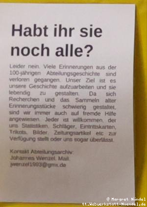 Aufruf zur Mithilfe beim Archiv